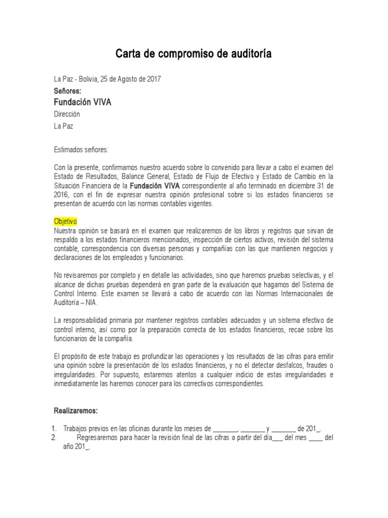 Carta de Compromiso de Auditoria