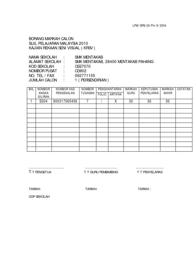 Borang Calon Persendirian Surat Pengesahan Calon Pdf