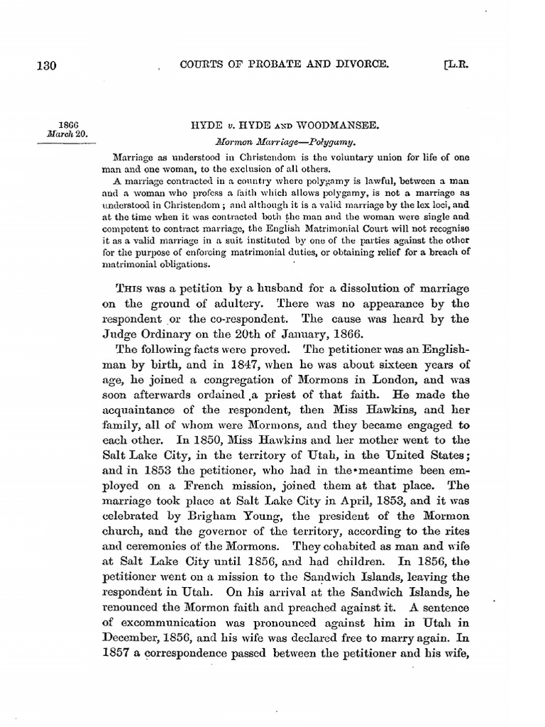 Hyde v. Hyde and Woodmansee. (1866) L.R. 1 PDF