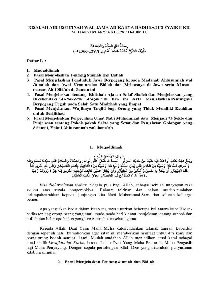 Ringkasan Risalah Ahlussunnah Wal Jamaah Pdf Islamisme Teologi Islam