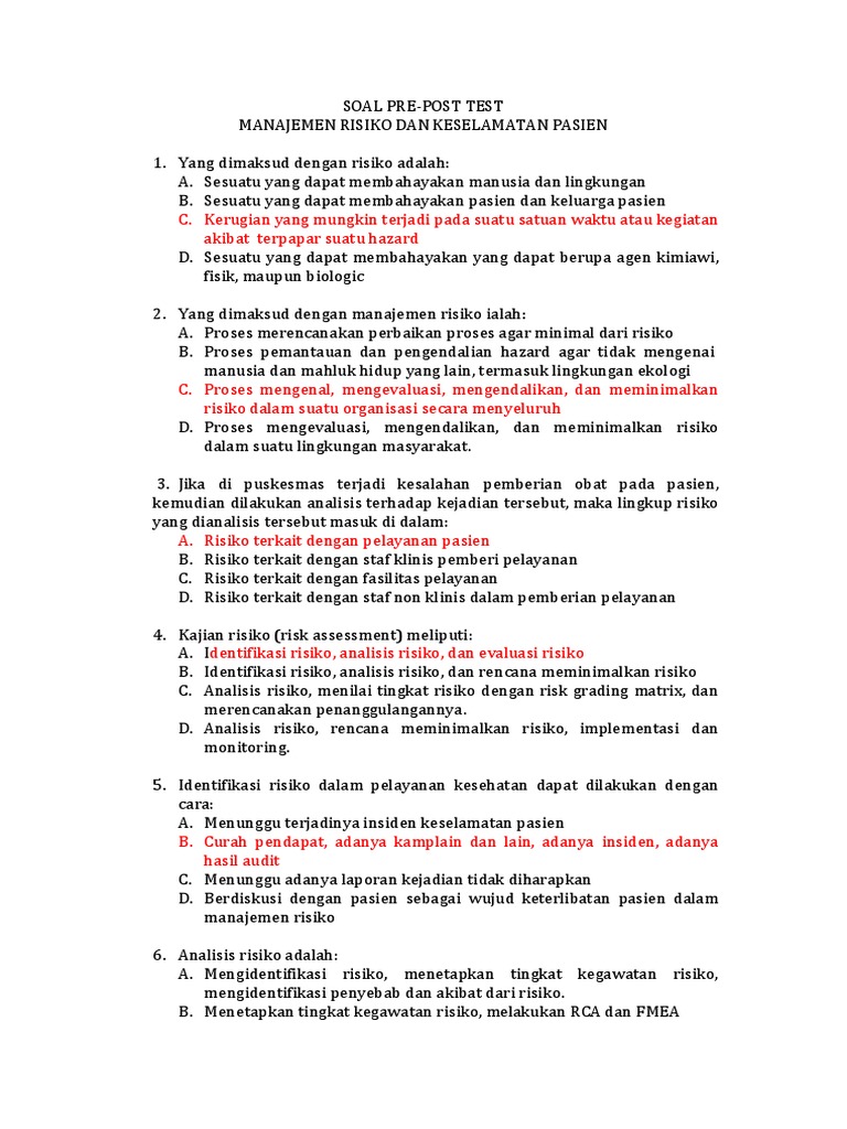Soal Pre Post Test Manajemen Risiko
