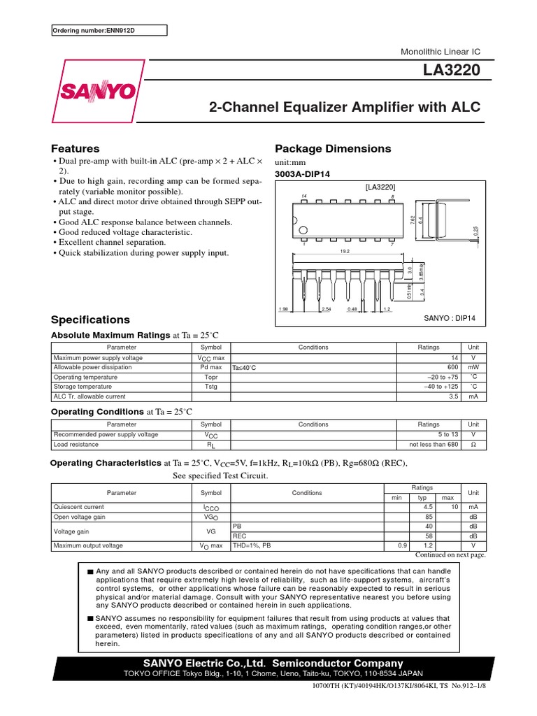 LA3220 | PDF | Amplifier | Power Supply
