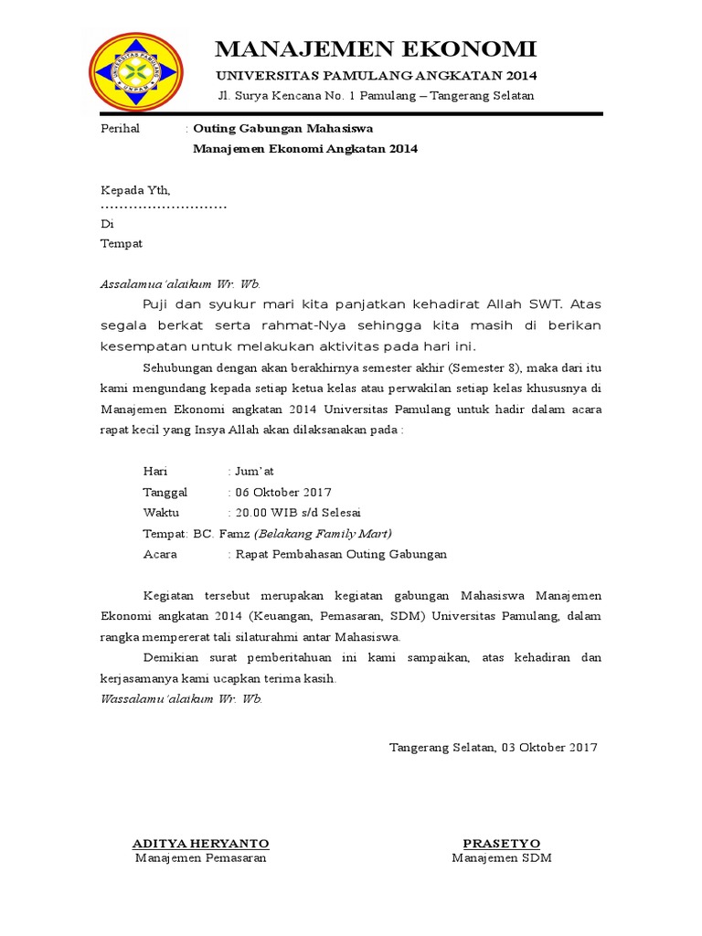 Contoh Surat Pemberitahuan Kegiatan Family Gathering   Contoh Surat Pemberitahuan Kegiatan Family Gathering