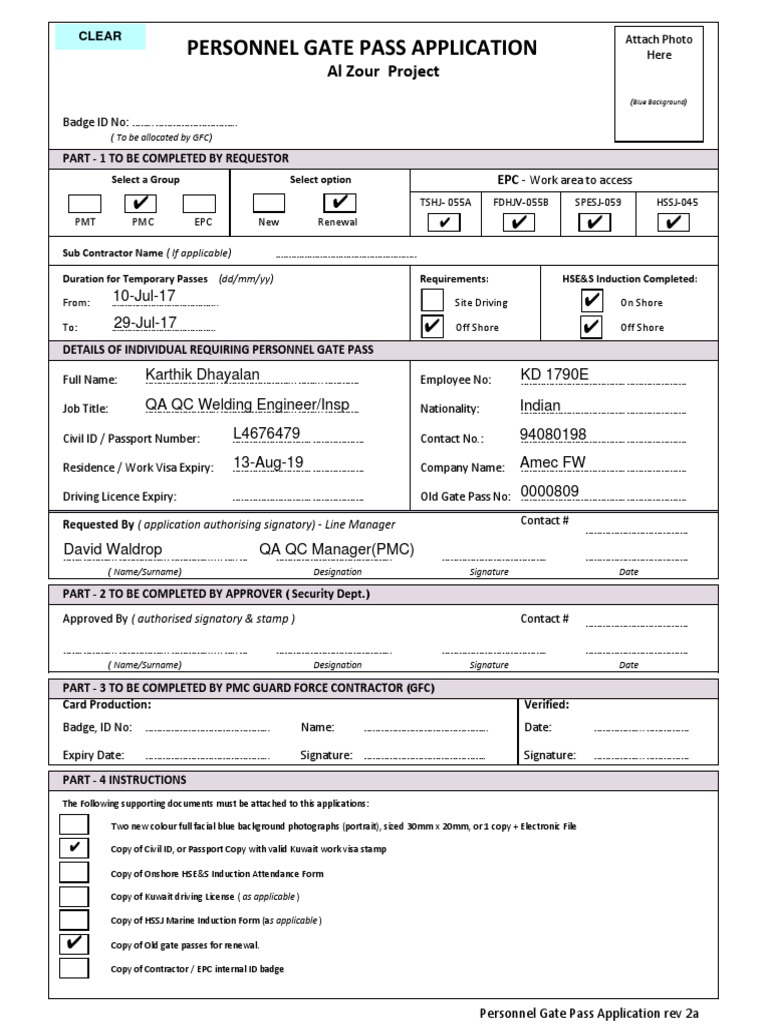 Personnel Gate Pass Application Form | PDF | Identity Document ...