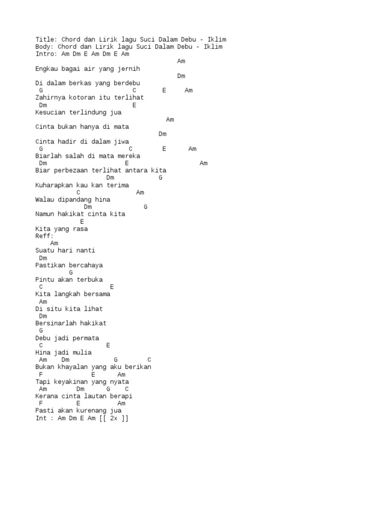 Chord Dan Lirik Lagu Suci Dalam Debu Iklim