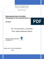 Representaciones Sociales en La Comunicacion y La Sociedad.