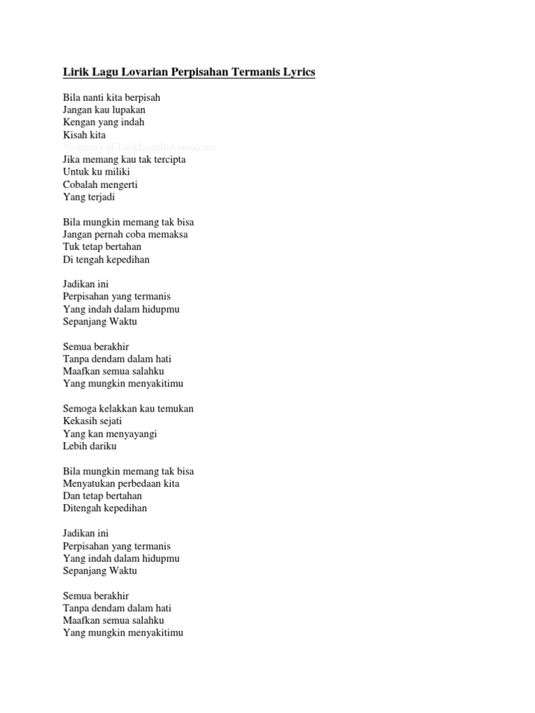 Lirik Lagu Lovarian Perpisahan Termanis Lyrics Pdf