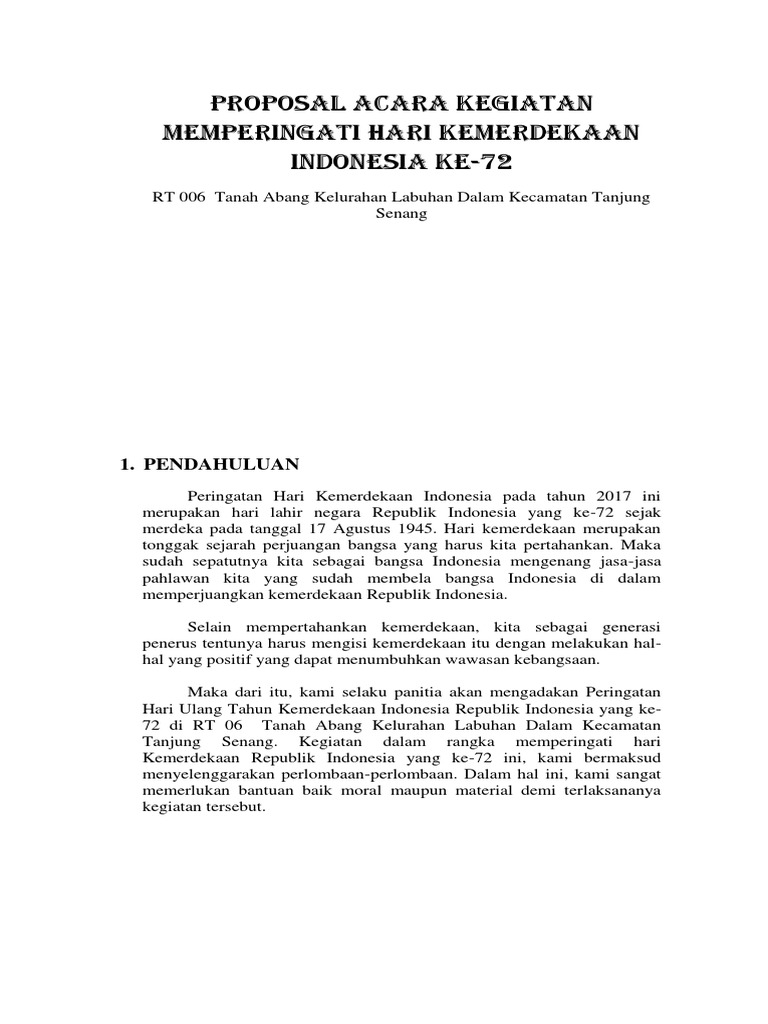 Proposal Acara Kegiatan Memperingati Hari Kemerdekaan
