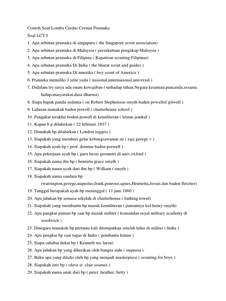 Contoh Soal Lomba Cerdas Cermat Pramuka PDF