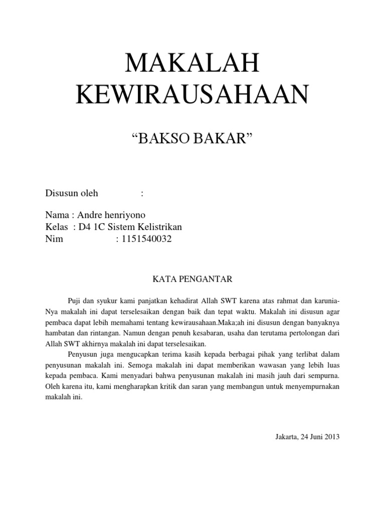 Contoh Makalah Kewirausahaan Bakso Contoh Makalah