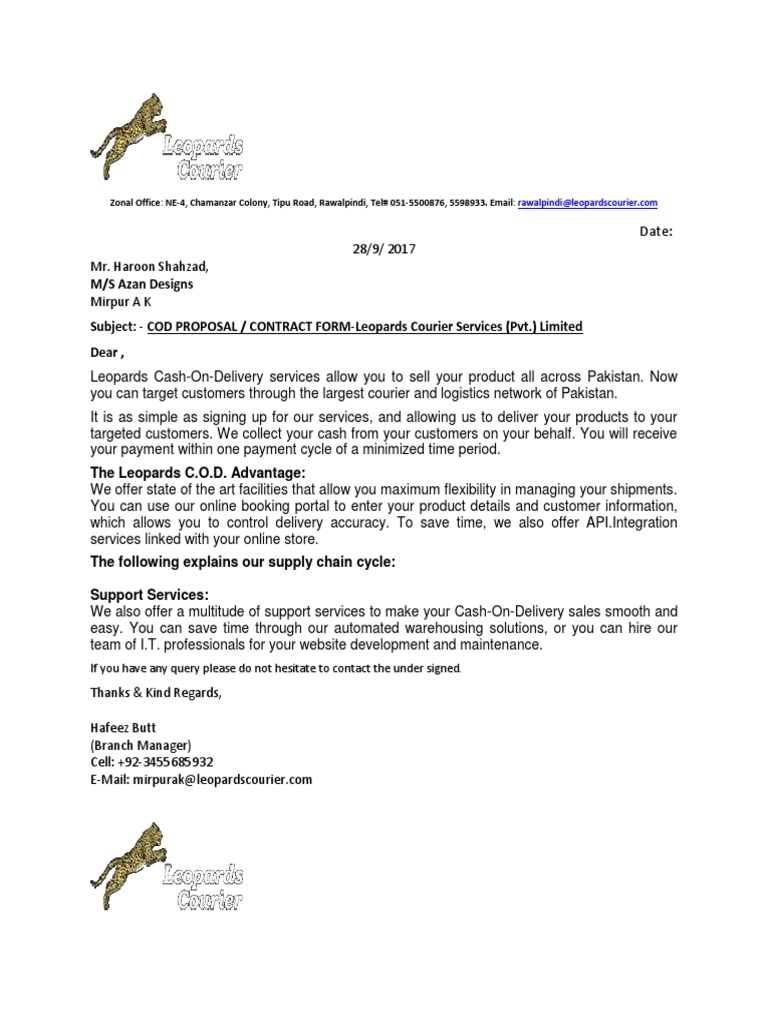 Leopards Courier COD Account Proposal | PDF | Insurance | Contractual Term