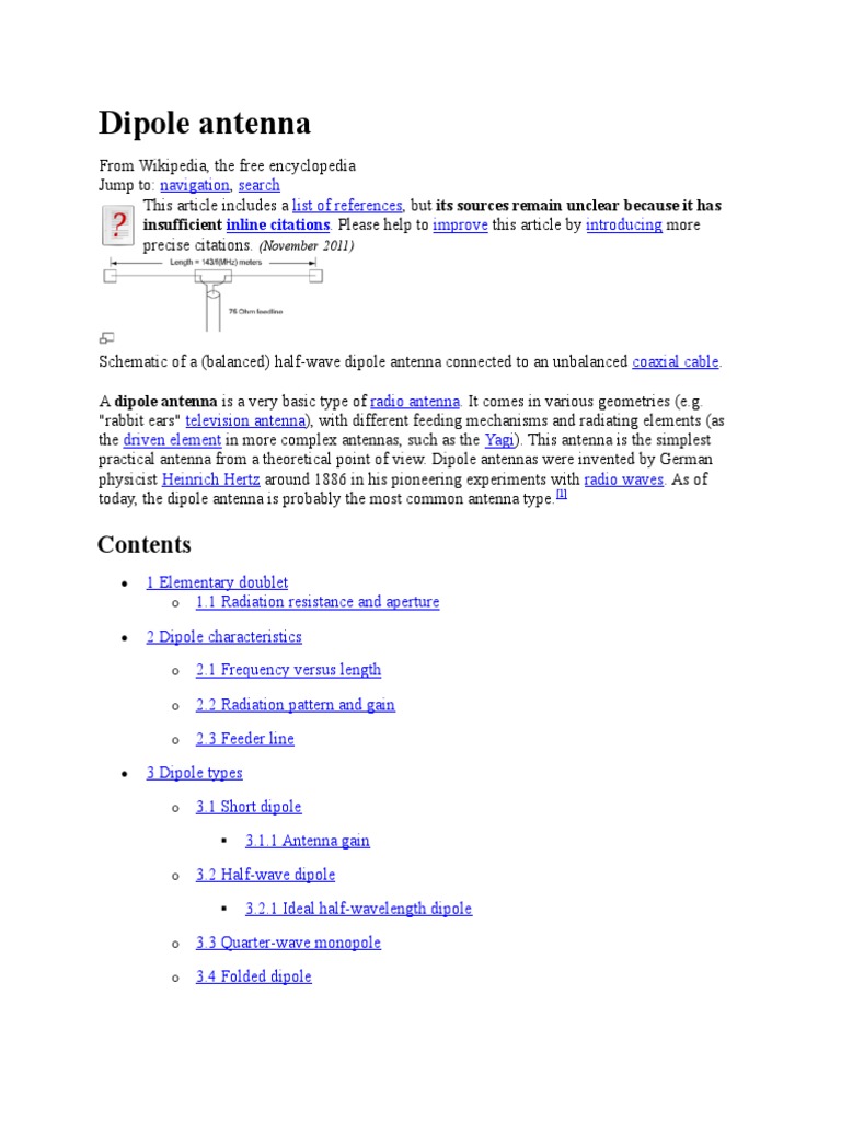 Dipole Antenna | PDF | Antenna (Radio) | Coaxial Cable