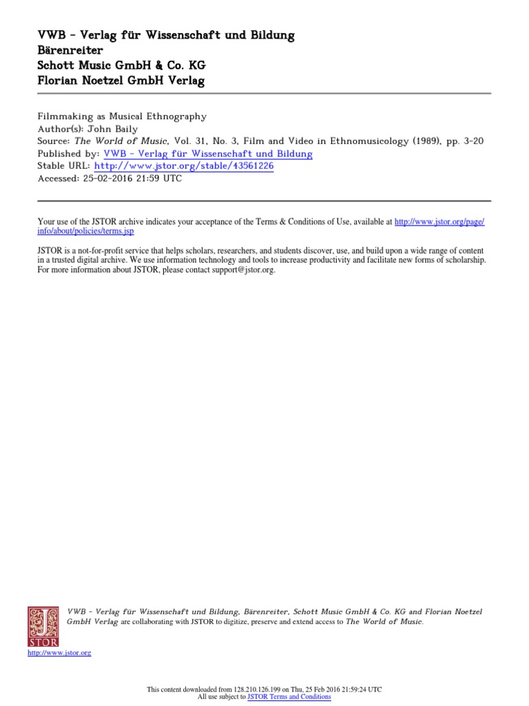 World of Music PDF Ethnography Filmmaking