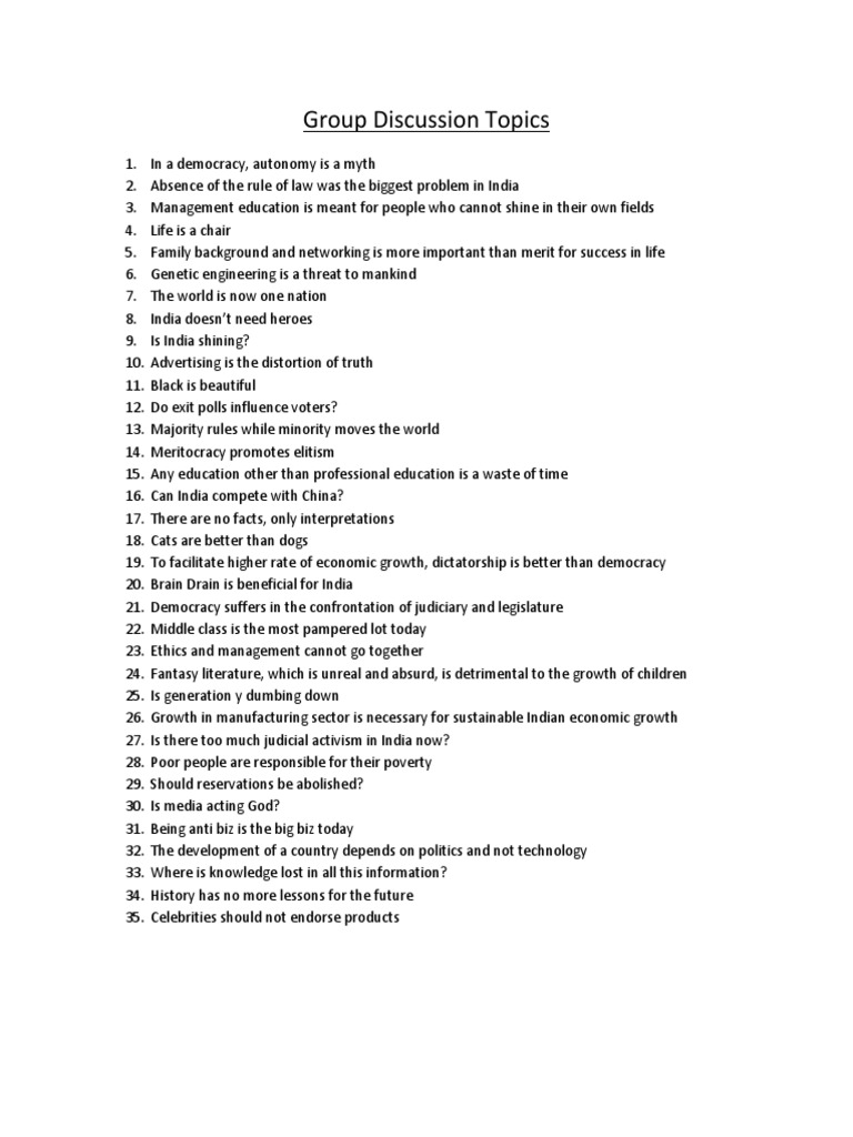 Group Discussion Topics PDF PDF Meritocracy Democracy