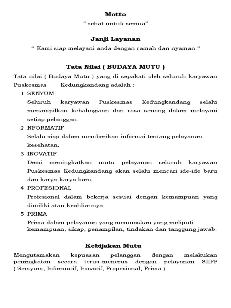 Tata Nilai Dan Kebijakan Mutu