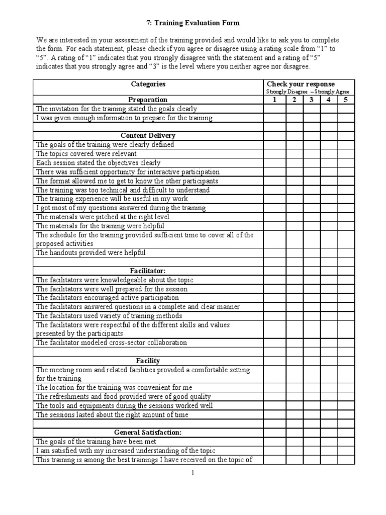 7.Training Evaluation Form[1] | Facilitator | Evaluation