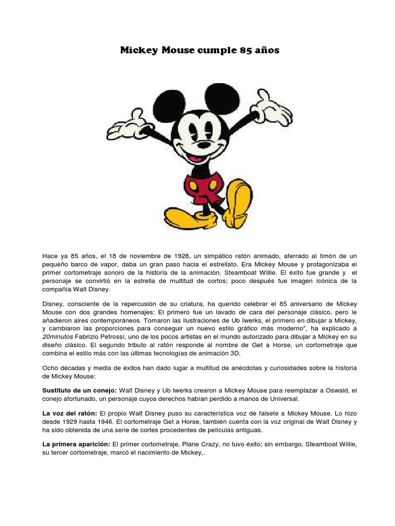 Historia y curiosidades de Mickey Mouse | PDF | Walt Disney | Animación