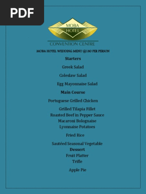 Wedding Menu 180 Per Person