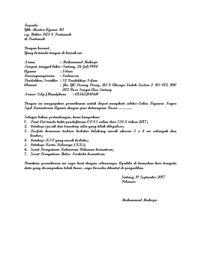 Surat Pernyataan Bebas Narkoba Untuk Cpns Bagi Contoh Surat