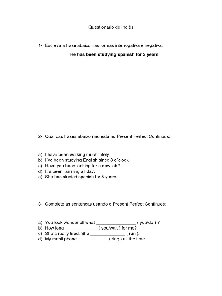 Questionário de Inglês | PDF