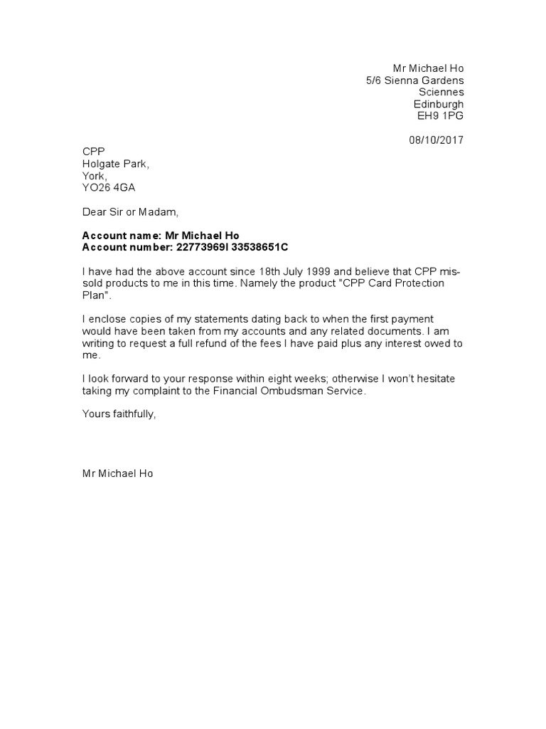 CPP Template Letter | PDF
