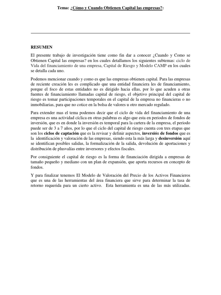 Obtención de Capital para Empresas Nuevas | PDF | Capital de riesgo ...