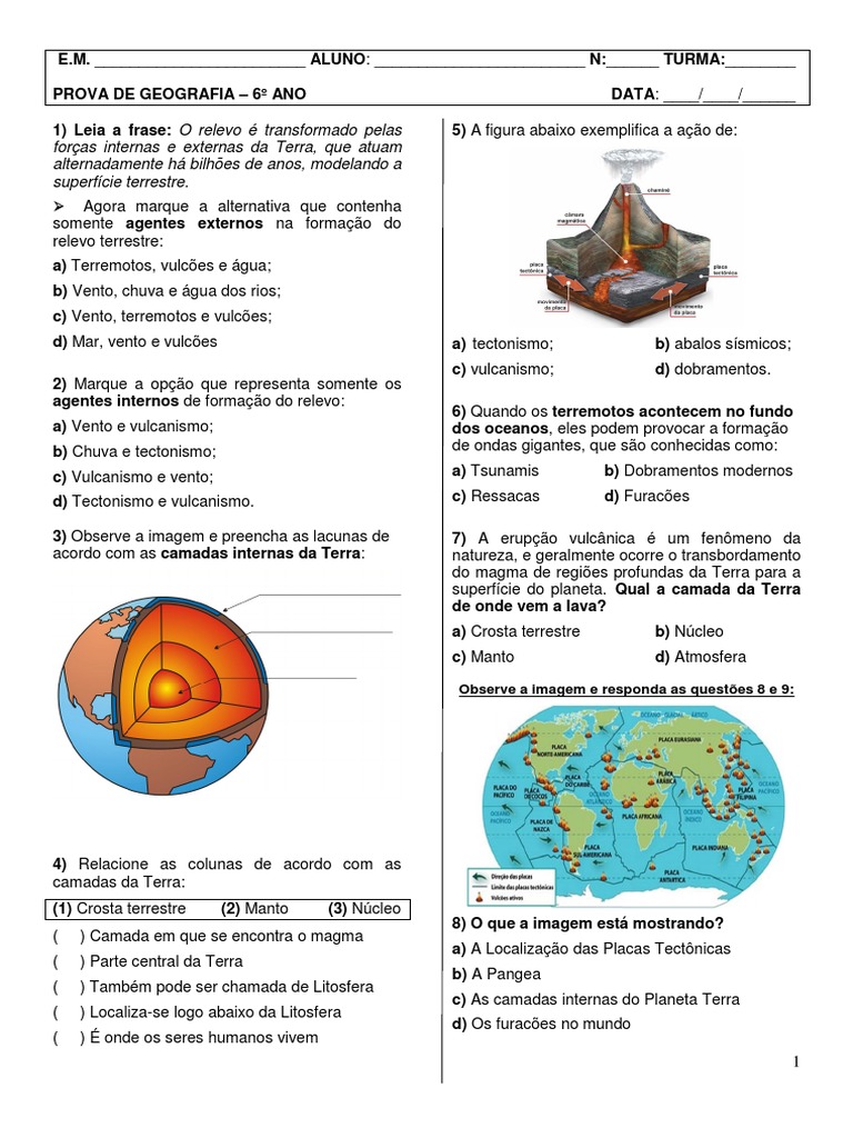 Exercicios Sobre Relevo 6 Ano Com Gabarito