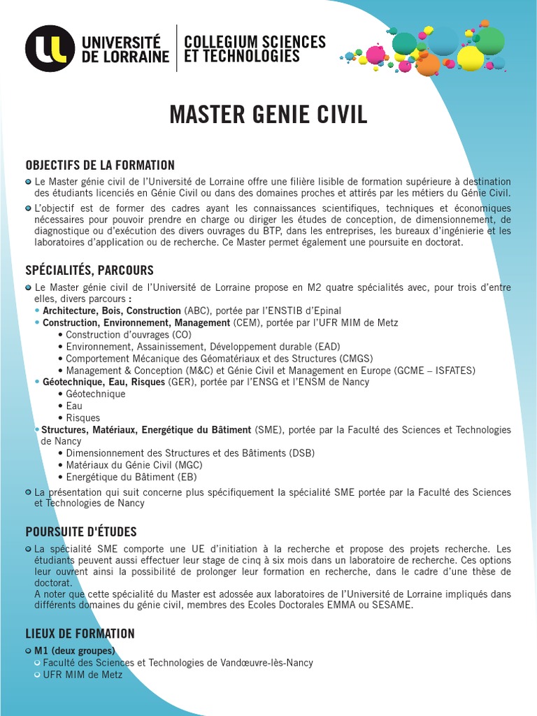 Master Genie Civil 0  Baccalauréat universitaire  Doctorat