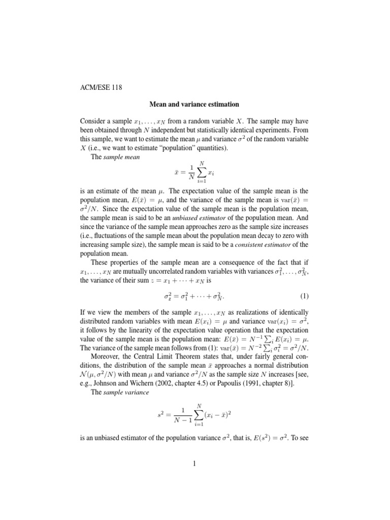Variance Estimation Pdf Variance Mean