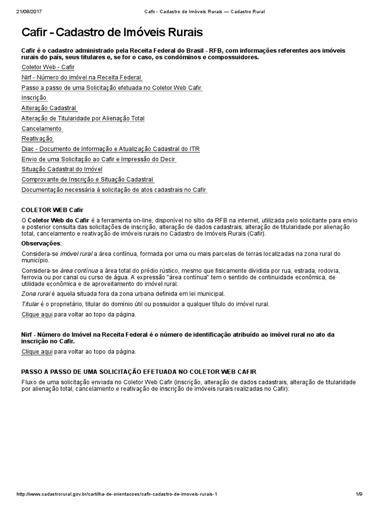 Coletor Web do Cafir: Cadastro Rural | PDF | Science | Ciência (geral)