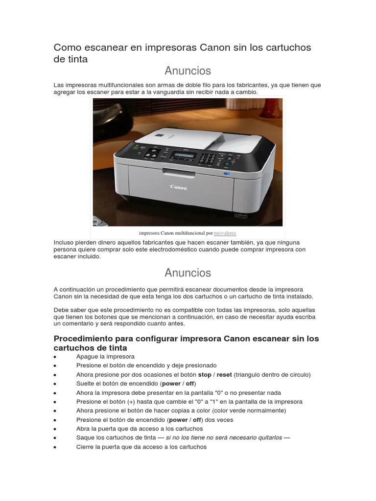 Como Escanear en Impresoras Canon Sin Los Cartuchos de Tinta | PDF
