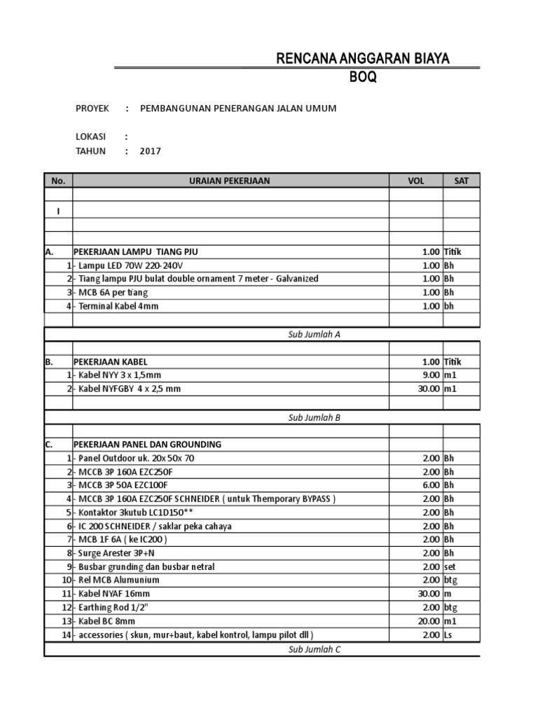 Contoh Rab Lampu Penerangan Jalan Umum - LAMPURABI