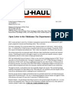 U-Haul Open Letter To OKC Dept of Public Works