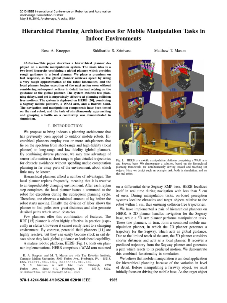 Hierarchical Planning Architectures For Mobile Manipulation Tasks in ...