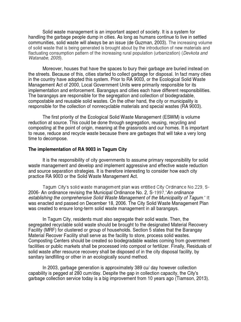 RRL Municipal Solid Waste Waste Management