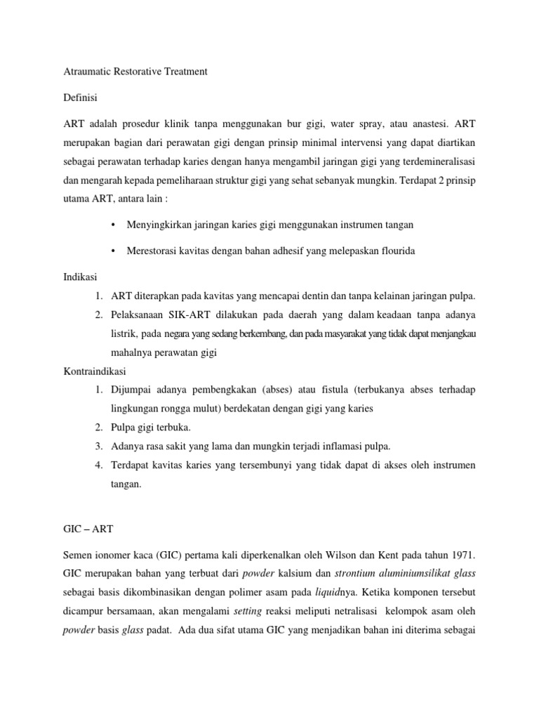 Atraumatic Restorative Treatment (ART) | PDF