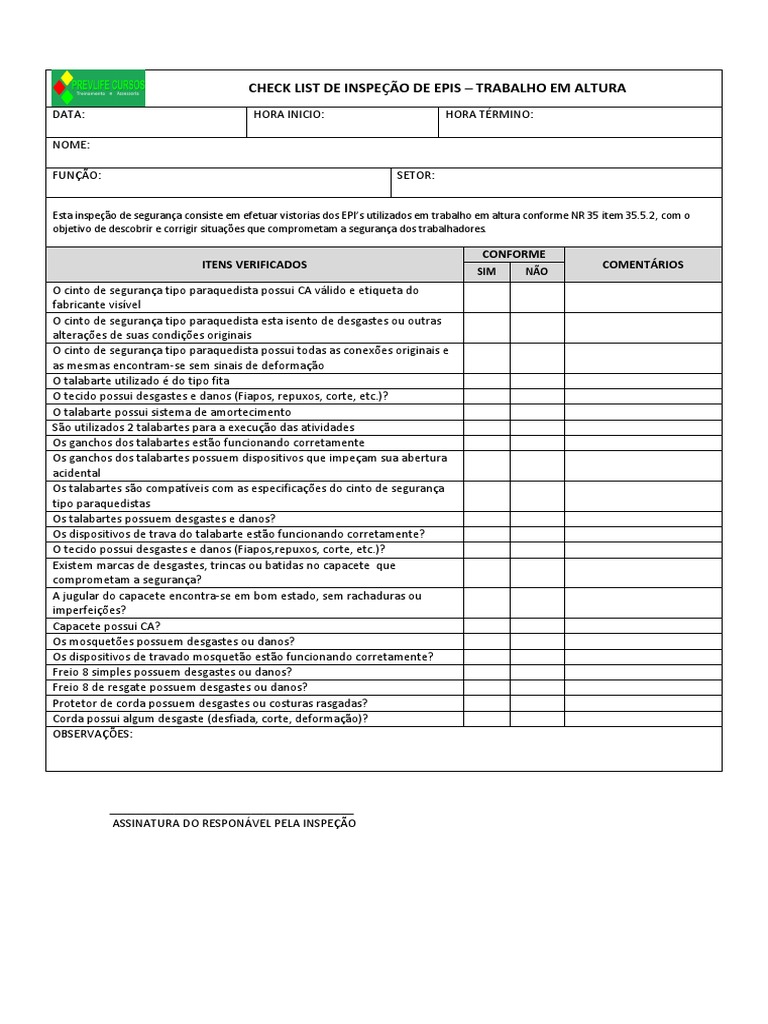 02 Check List de Inspeção de Epis | PDF