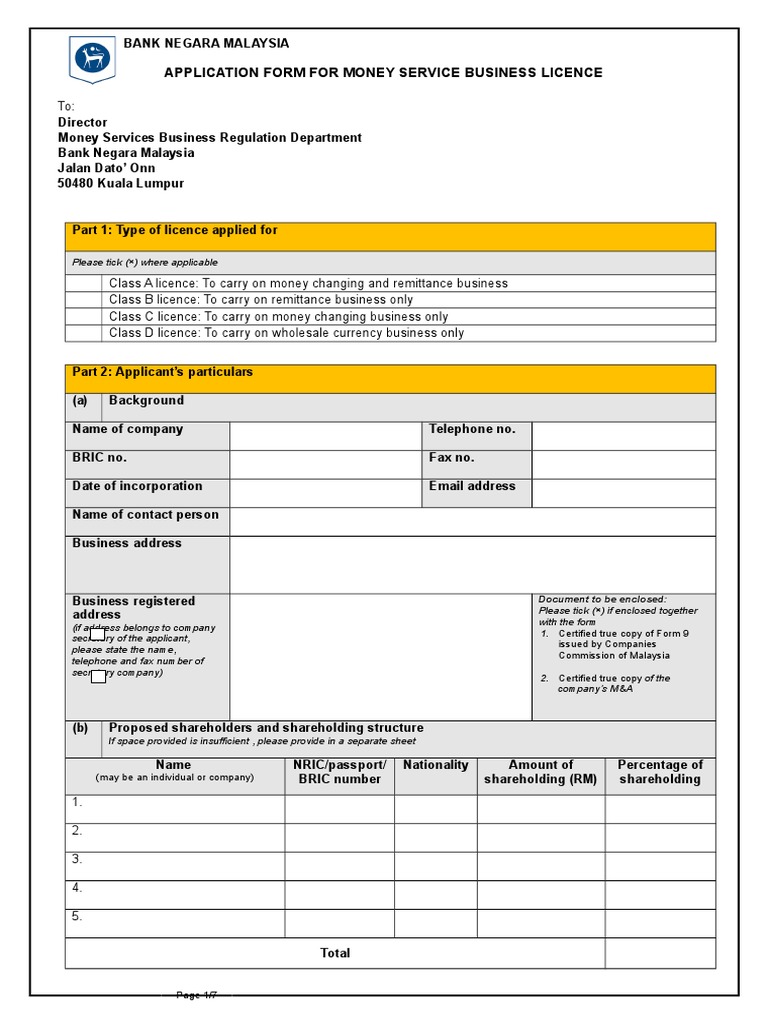 MSB License Application Form Malaysia | PDF | Board Of Directors | Banks