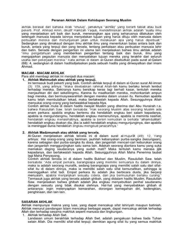Peranan Akhlak Dalam Kehidupan Seorang Muslim Pdf