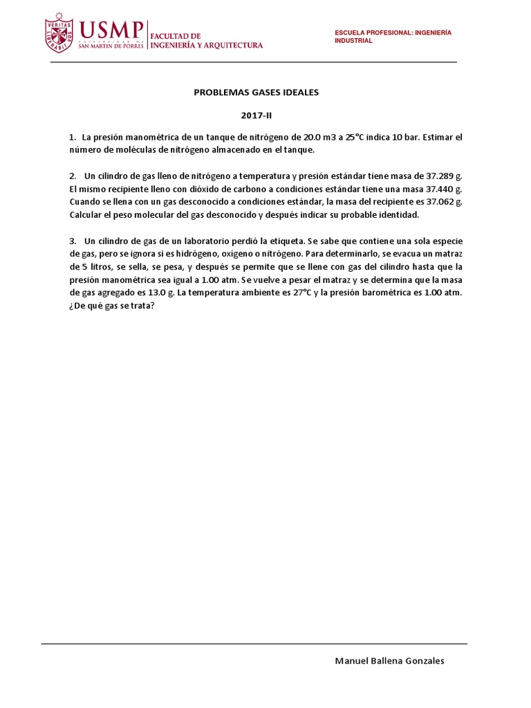 Problemas de Gases Ideales en Ingeniería | PDF