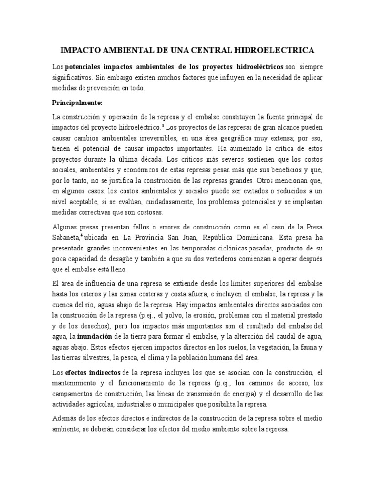 Impacto Ambiental de Hidroeléctricas | PDF | Reservorio | Represa