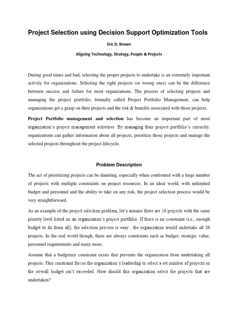 Project Selection Strategies for Organizations | PDF | Chief ...