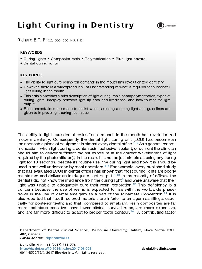 Light Curing in Dentistry PDF Light Emitting Diode Incandescent