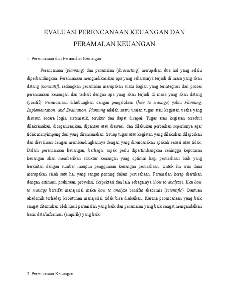 Evaluasi Perencanaan Keuangan Dan Peramalan Keuangan