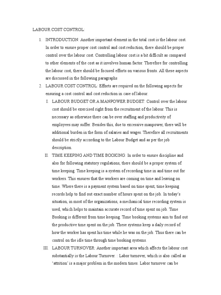 Labour Cost Control PDF Turnover (Employment) Labour Economics