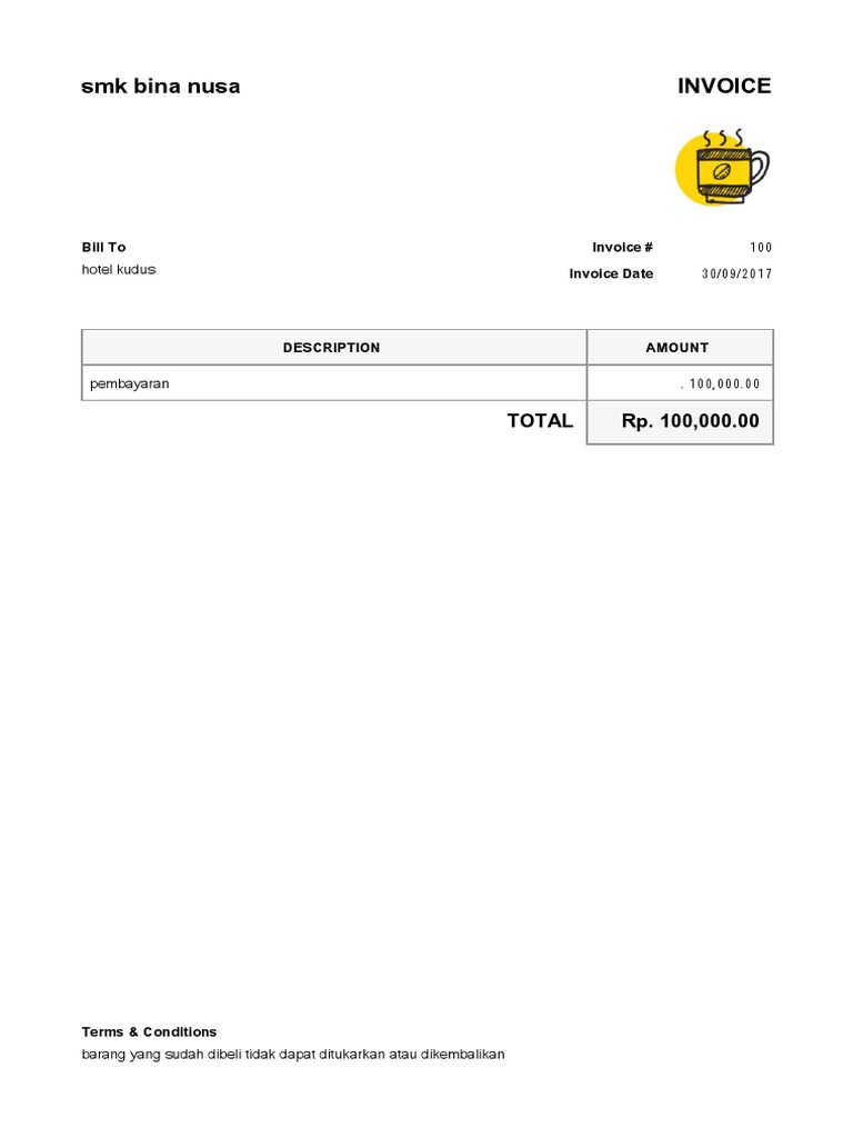 Invoice SMK Bina Nusa Rp100,000 | PDF