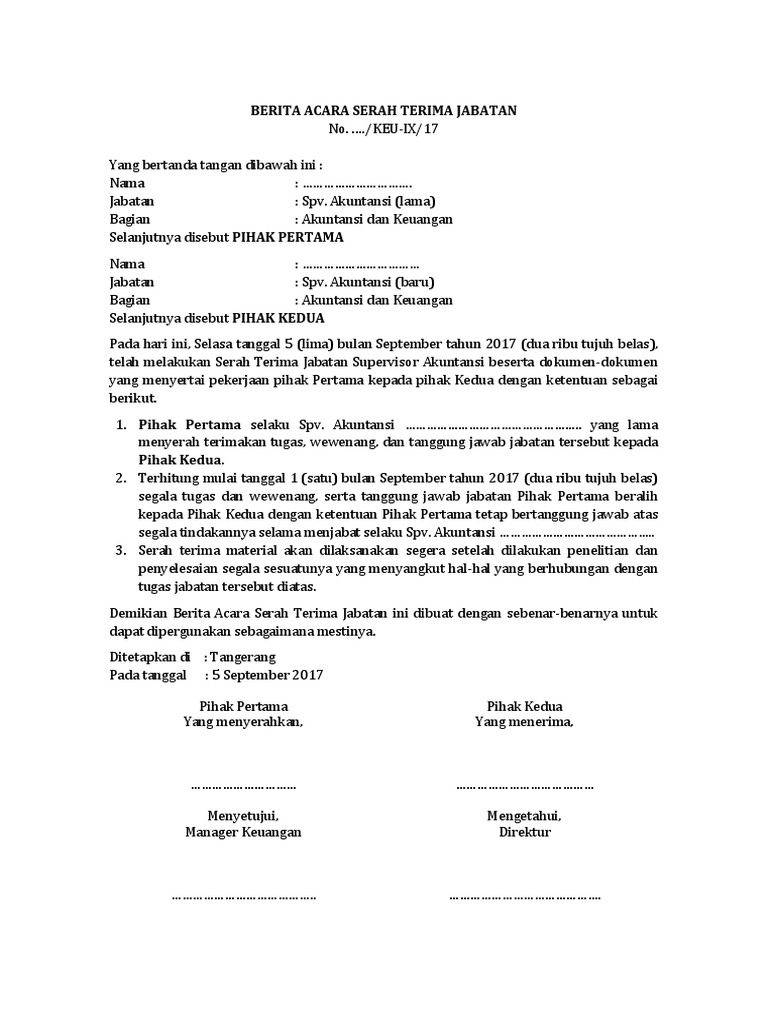 Draft Berita Acara Serah Terima Jabatan