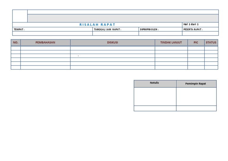 Format Risalah Rapat Excel | PDF