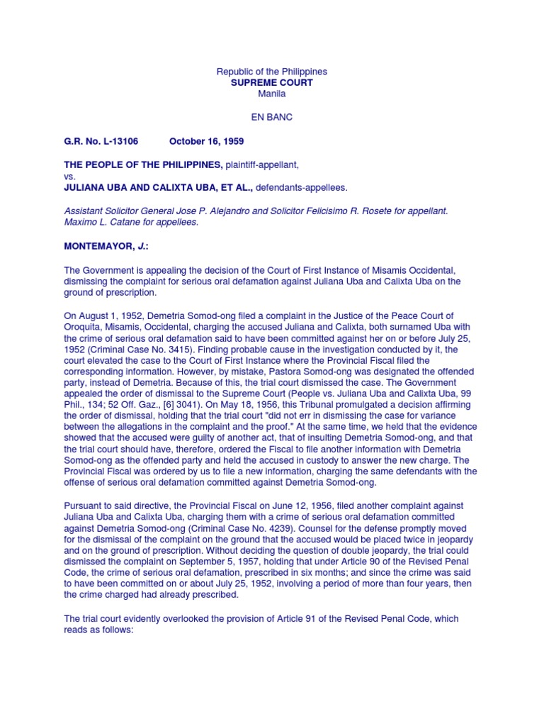 People vs. Uba PDF Defamation Statute Of Limitations