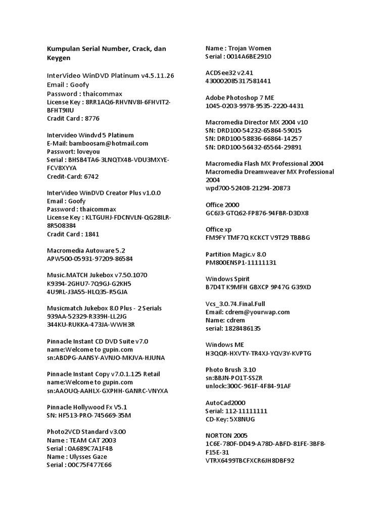 Kumpulan Serial Number Pdf